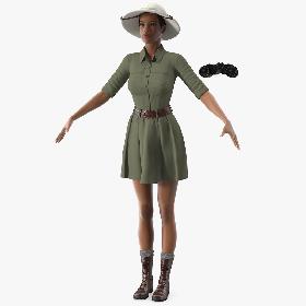 Light Skin Black Woman Explorer T Pose 3D model